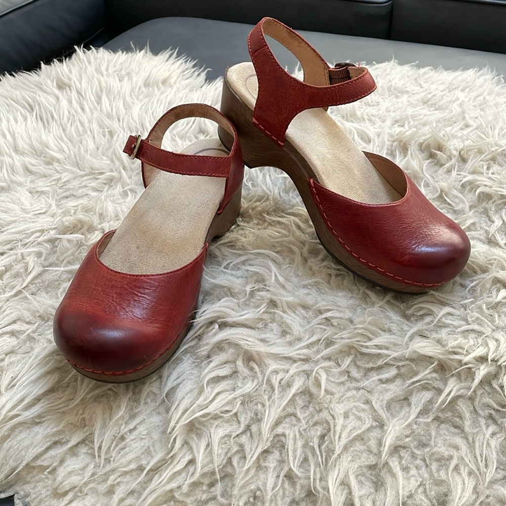 Dansko: Sam: Burnished Red-Milled. Mary Jane Clog.